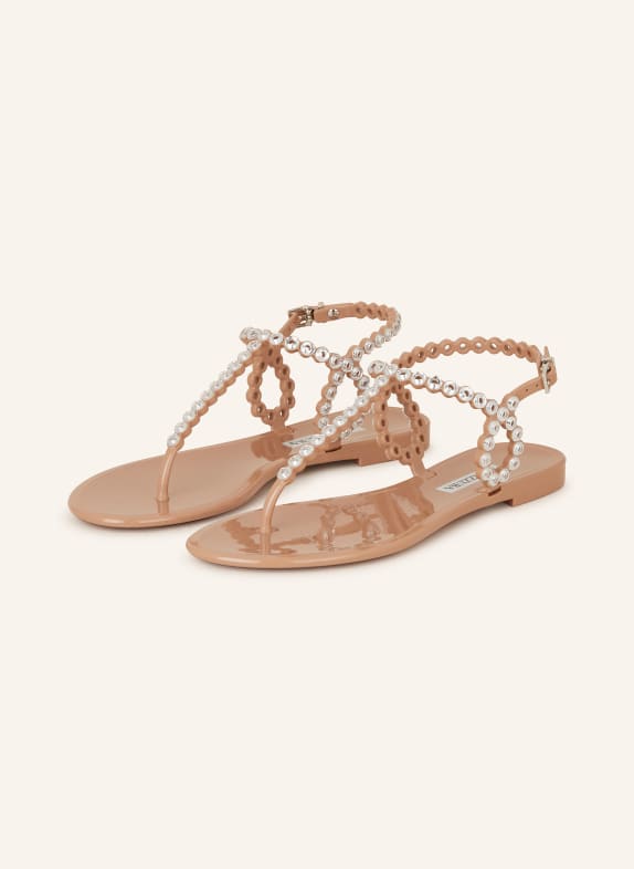 AQUAZZURA Flip flops ALMOST BARE CRYSTAL JELLY with decorative gems ROSE