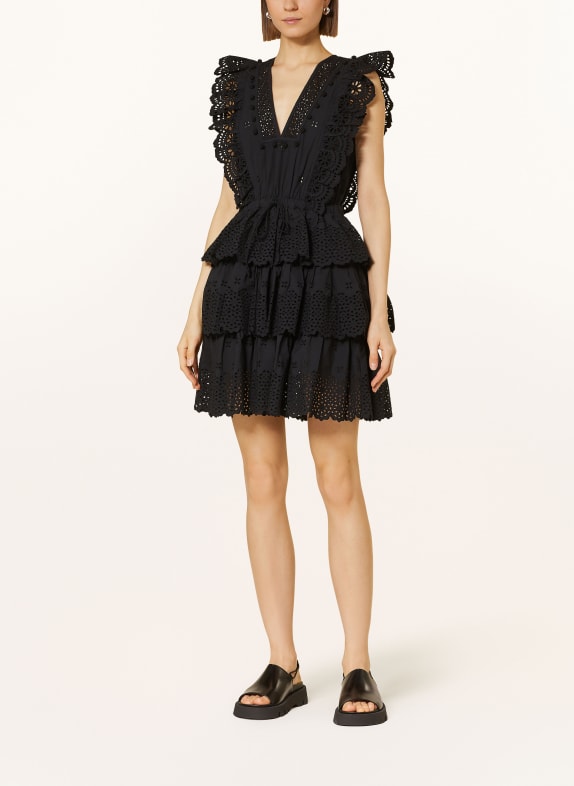 ULLA JOHNSON Dress LILITH with lace and frills BLACK
