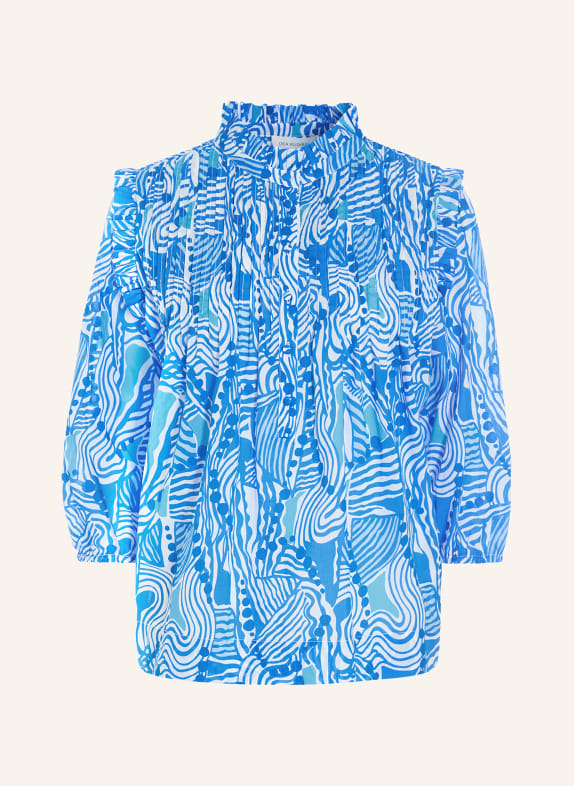 dea kudibal Shirt blouse LINE with ruffles and 3/4 sleeve BLUE/ WHITE