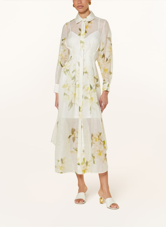 ZIMMERMANN Shirt dress HARMONY with linen and silk WHITE/ GREEN/ YELLOW