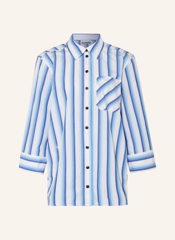 GANNI Shirt blouse WHITE/ BLUE/ LIGHT BLUE