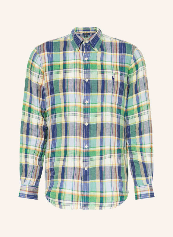 POLO RALPH LAUREN Linen shirt custom fit GREEN/ BLUE/ ORANGE