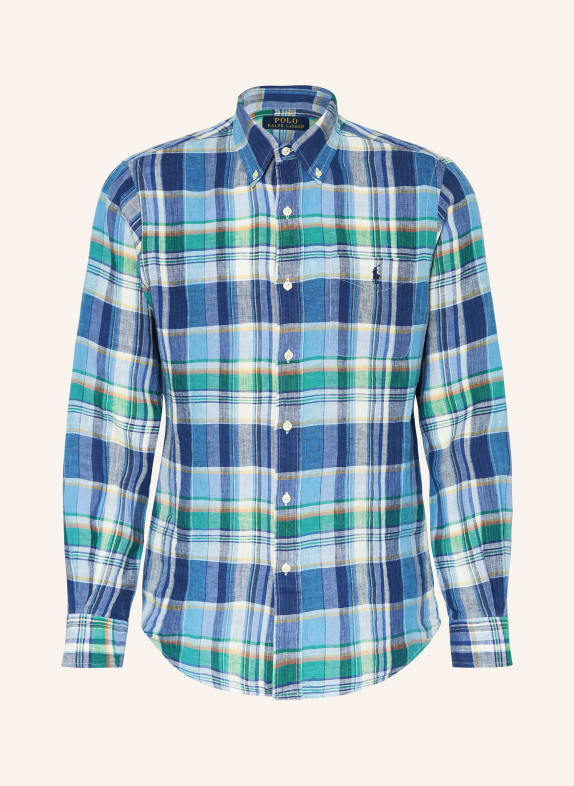 POLO RALPH LAUREN Linen shirt custom fit BLUE/ GREEN