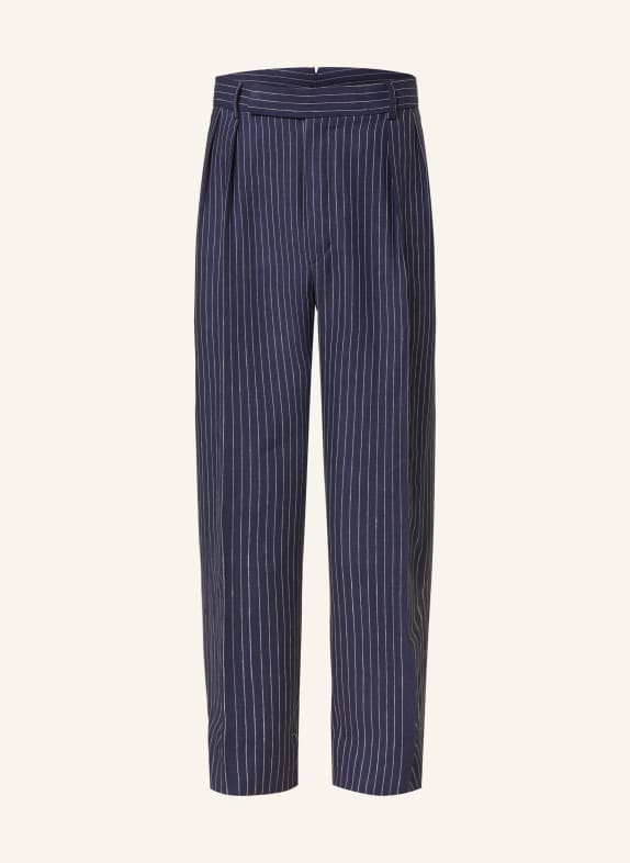 RALPH LAUREN PURPLE LABEL Linen trousers regular fit DARK BLUE/ WHITE