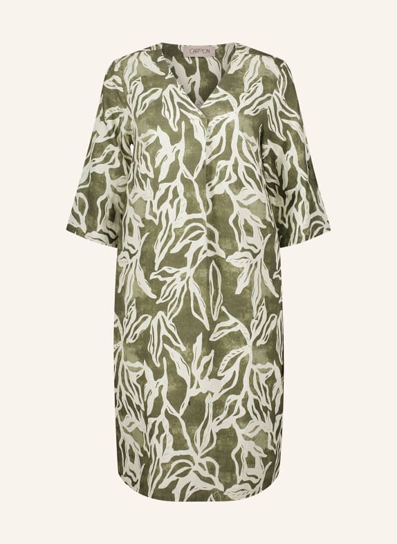 CARTOON Linen dress with 3/4 sleeves DARK GREEN/ WHITE