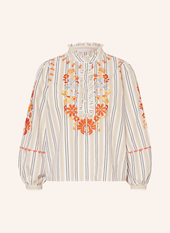 rich&royal Shirt blouse with 3/4 sleeves and ruffles CREAM/ LIGHT BLUE/ ORANGE