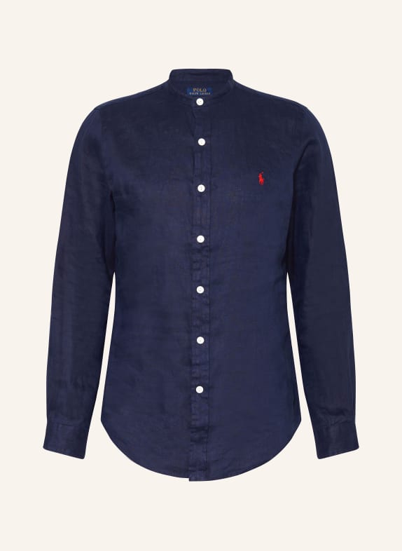 POLO RALPH LAUREN Linen shirt slim fit with stand-up collar DARK BLUE