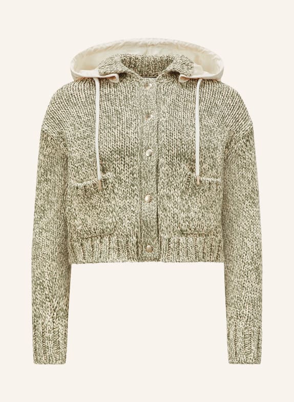 MONCLER Cardigan with detachable hood GREEN/ WHITE