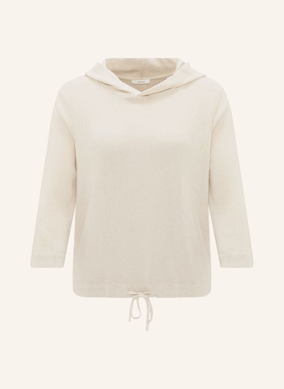 OPUS Knit hoodie SUKUFI with 3/4 sleeves BEIGE