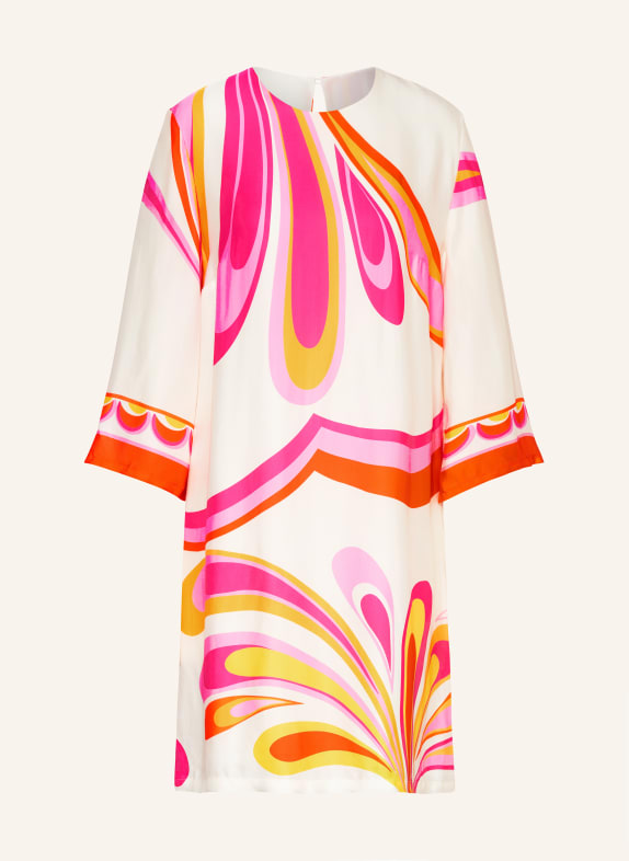 Ana Alcazar Satin dress with 3/4 sleeves ORANGE/ CREAM/ PINK