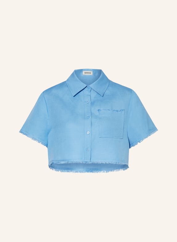 SIMKHAI Cropped shirt blouse SOLANGE with linen BLUE