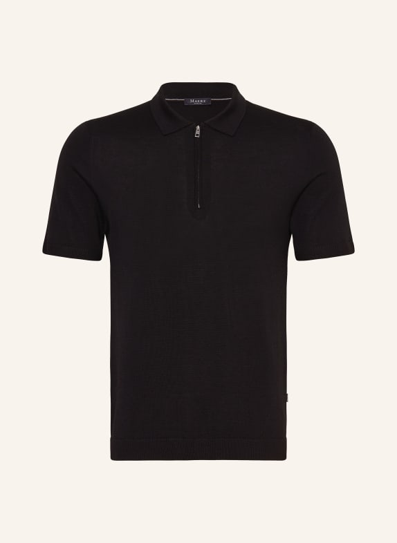 MAERZ MUENCHEN Knitted polo shirt made of merino wool BLACK