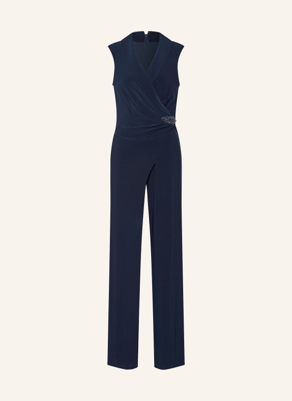 ADRIANNA PAPELL Jersey jumpsuit with decorative gems in wrap look DARK BLUE