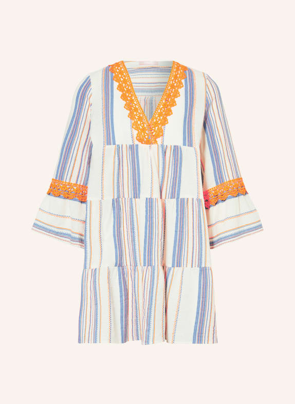 VALÉRIE KHALFON Dress NIGGY with 3/4 sleeves and lace BLUE/ ORANGE/ CREAM