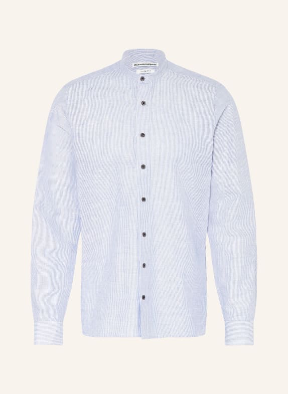 Hammerschmid Trachten shirt slim fit with stand-up collar and linen WHITE/ BLUE