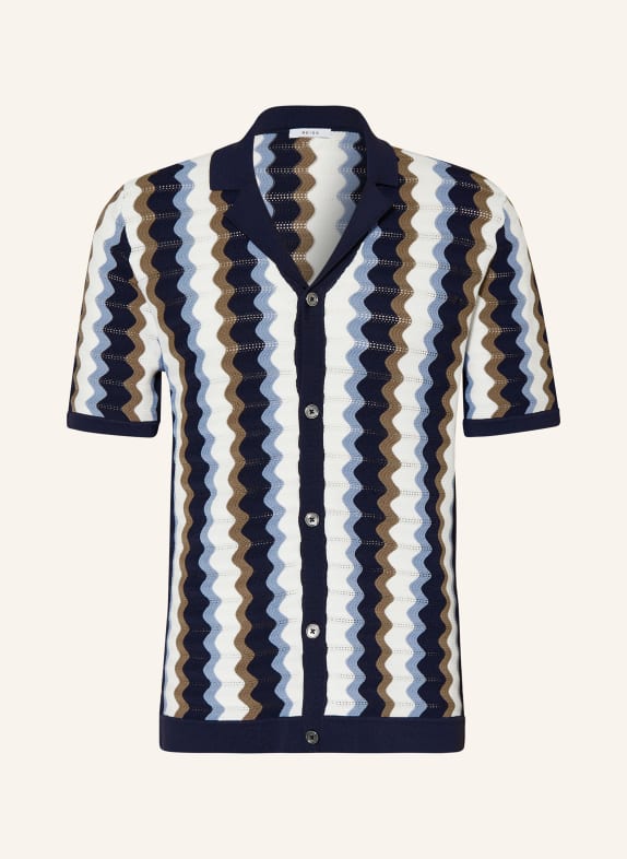 REISS Knit resort shirt WAVES DARK BLUE/ BLUE/ BROWN