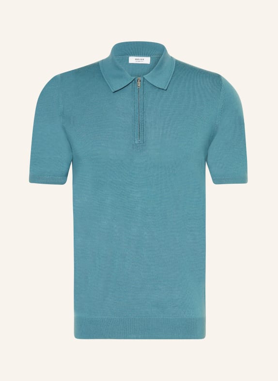 REISS Knitted polo shirt MAXWELL made of merino wool TEAL
