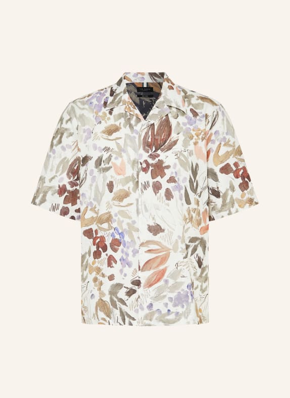 TED BAKER Resort shirt MOSELLE relaxed fit with linen WHITE/ KHAKI/ BROWN