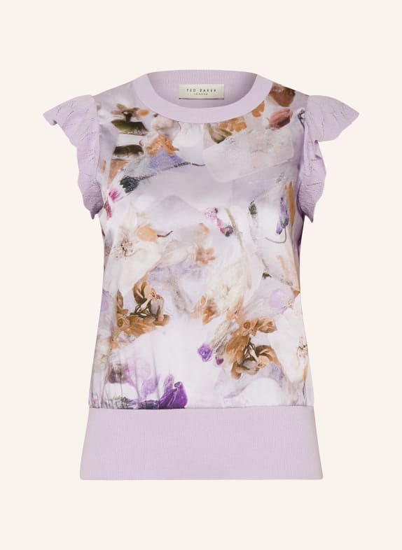 TED BAKER Blouse top SHRAYHA in mixed materials with frills PURPLE/ LIGHT PURPLE/ DARK YELLOW