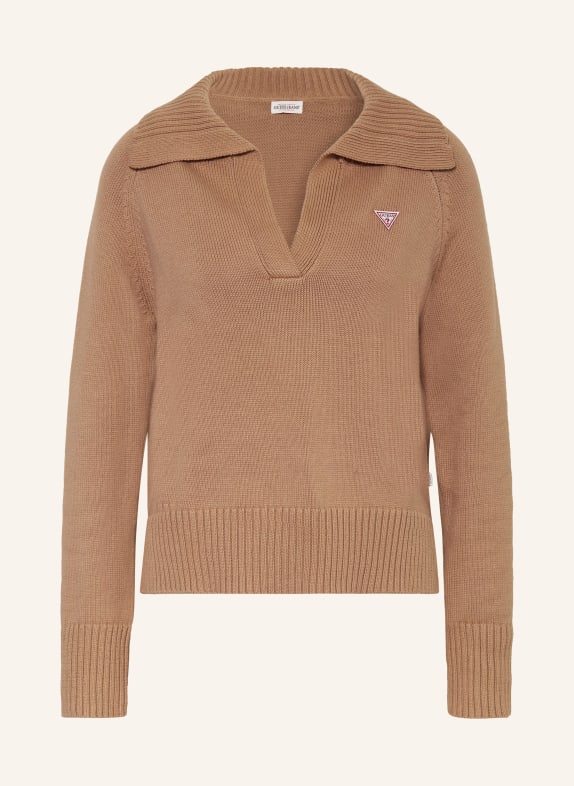 GUESS JEANS Knitted polo shirt BROWN