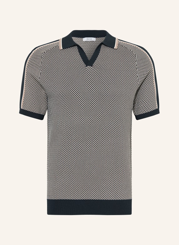 REISS Knitted polo shirt BRUNSWICK BLACK/ TAUPE/ ECRU