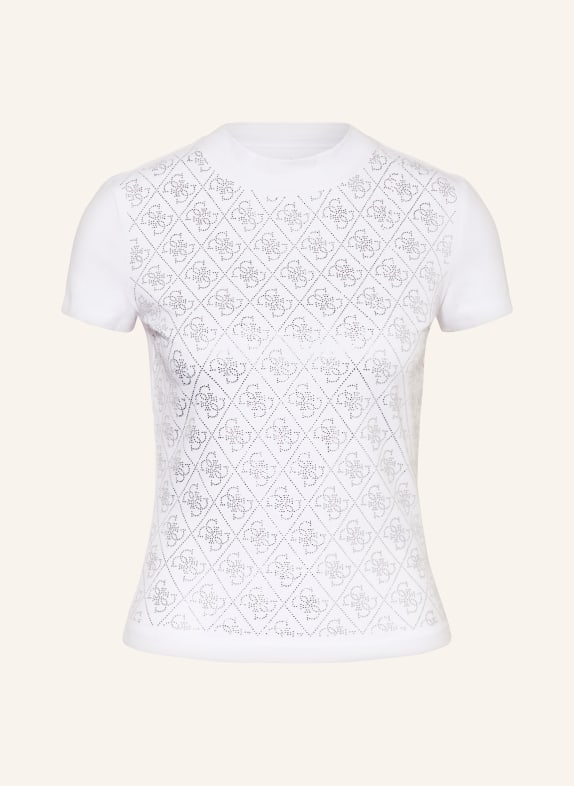 GUESS T-Shirt mit Schmucksteinen WEISS