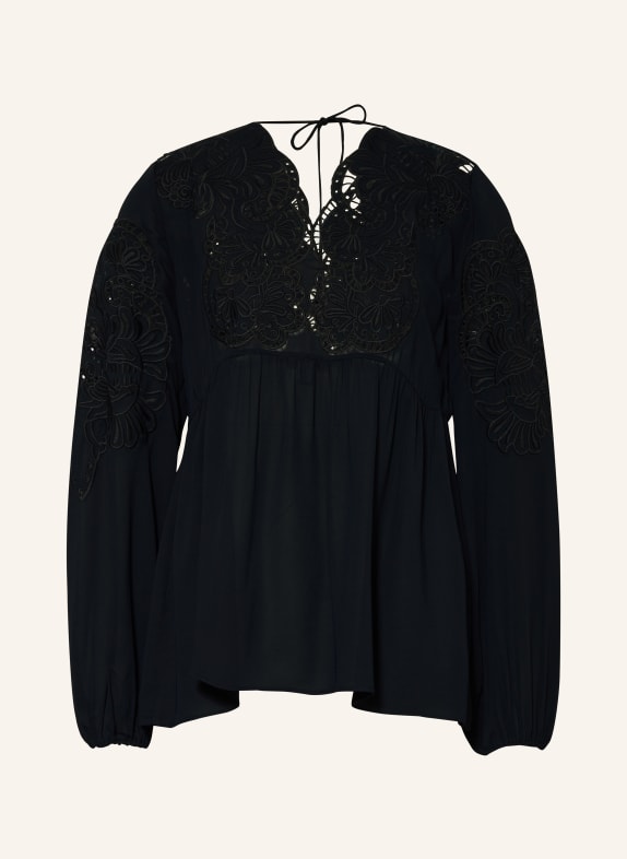 REISS Blouse-style shirt NOA with broderie anglaise DARK BLUE