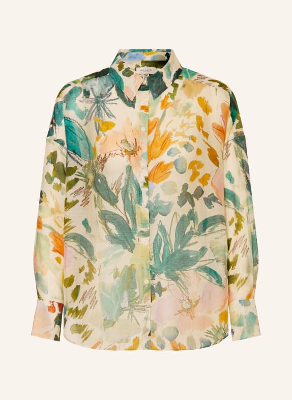 TED BAKER Oversized shirt blouse PICCOLA ECRU/ GREEN/ YELLOW