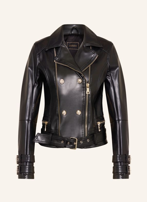 GUESS Biker jacket OLIVE MOTO in leather look BLACK