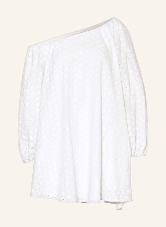 BERNADETTE One-Shoulder šaty RAQUEL z děrované krajky BÍLÁ