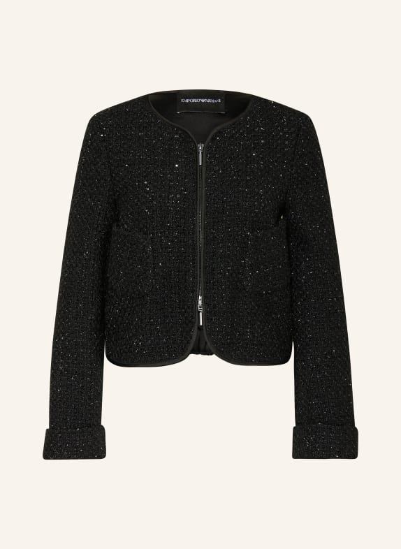 EMPORIO ARMANI Bouclé boxy jacket with sequins and glitter thread BLACK