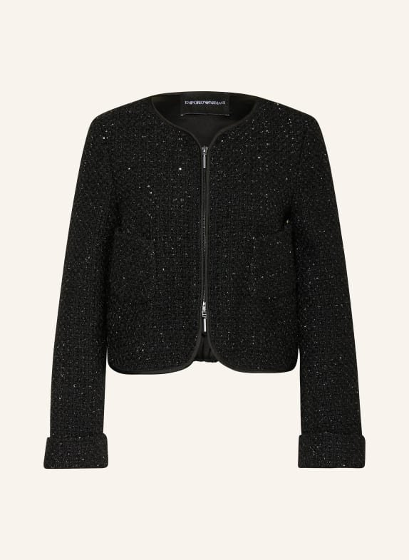 EMPORIO ARMANI Bouclé-Kastenjacke mit Pailletten und Glitzergarn SCHWARZ