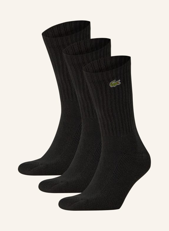 LACOSTE Ponožky, 3 páry v balení 8VM Black/Black