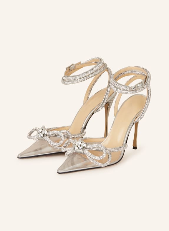 MACH & MACH Slingback pumps DOUBLE BOW with decorative gems SILVER