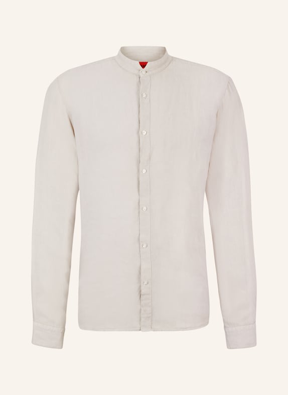 HUGO Linen shirt ELVORY slim fit with stand-up collar GRAY