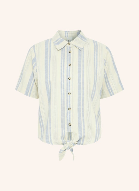ICHI Shirt blouse IHLINO with linen CREAM/ LIGHT BLUE