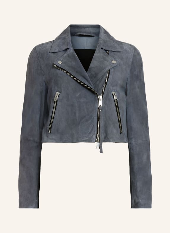 ALLSAINTS Cropped leather jacket DALBY BLUE GRAY