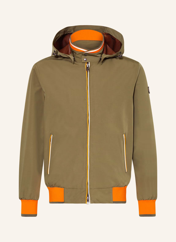 WELLENSTEYN Bomber jacket COLLEGE with detachable hood GREEN/ ORANGE