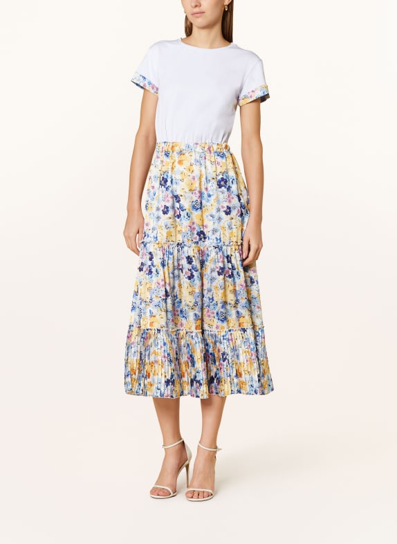 LIU JO Dress in mixed materials with pleats and frills WHITE/ YELLOW/ BLUE