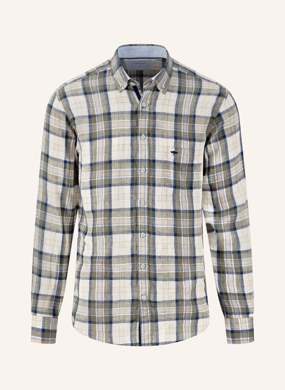 FYNCH-HATTON Linen shirt comfort fit OLIVE/ BLUE/ ECRU