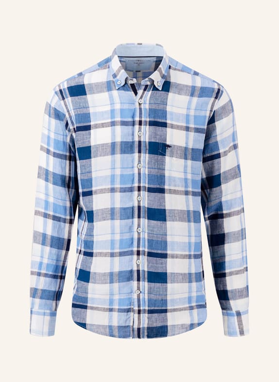 FYNCH-HATTON Linen shirt comfort fit WHITE/ DARK BLUE/ LIGHT BLUE