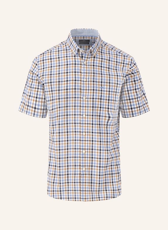 FYNCH-HATTON Short sleeve shirt SUMMER SLUB comfort fit BLACK/ WHITE/ BLUE