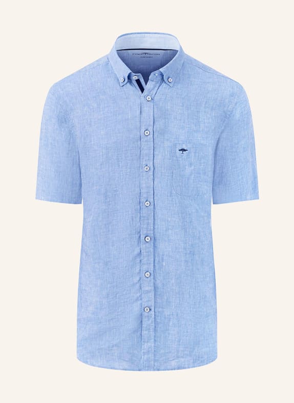 FYNCH-HATTON Short sleeve shirt comfort fit in linen LIGHT BLUE