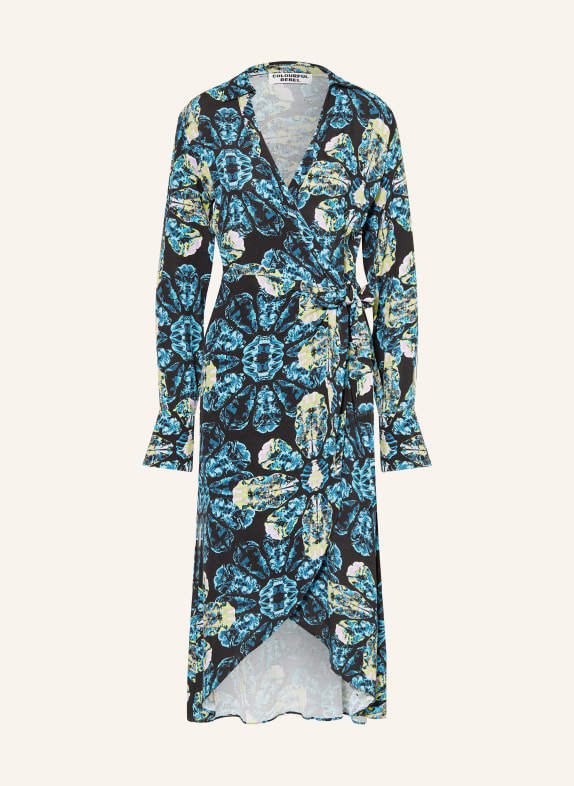 COLOURFUL REBEL Wrap dress LEA BLACK/ BLUE/ YELLOW