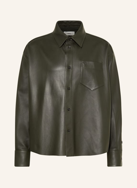AMI PARIS Leather overshirt OLIVE