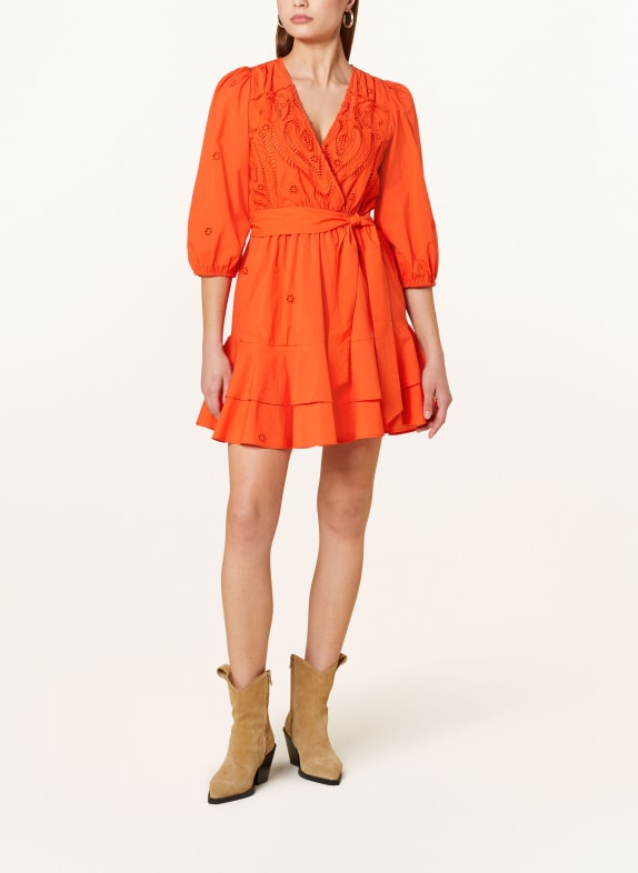 SUNCOO Dress CLIFF with broderie anglaise and 3/4 sleeves ORANGE