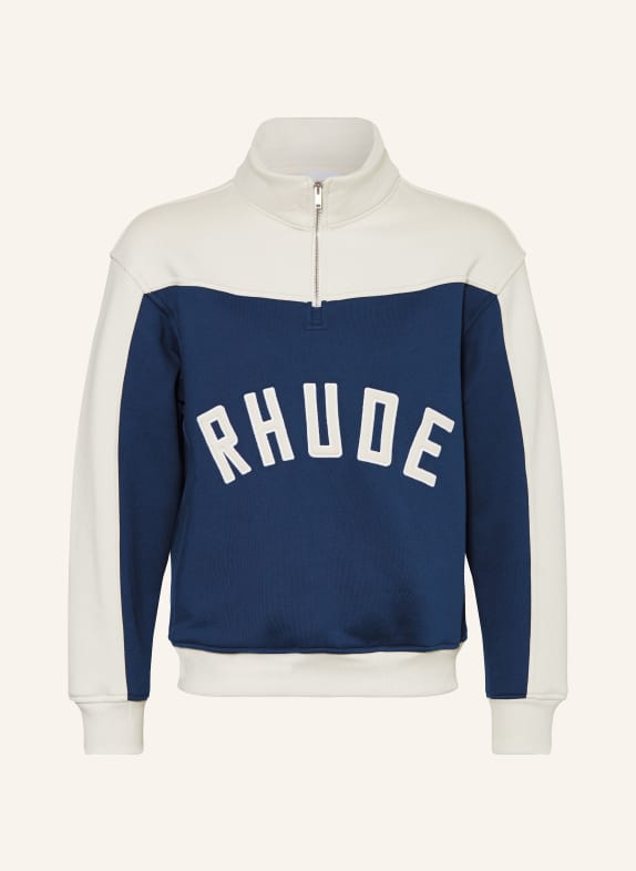 RHUDE Half-zip sweater in sweatshirt fabric DARK BLUE/ CREAM