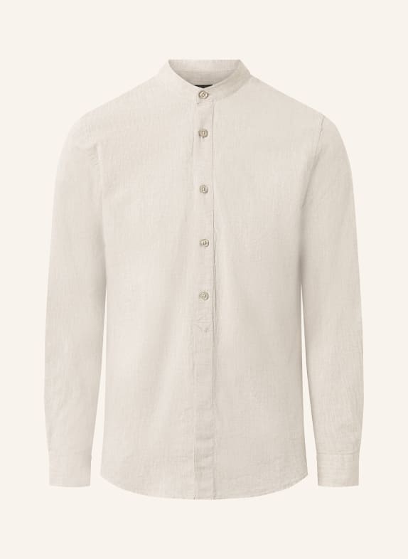 STRELLSON Shirt CONELL comfort fit with linen and stand-up collar ECRU
