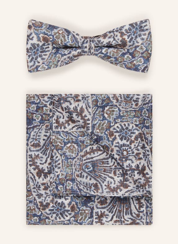 MONTI Set: Bow tie and pocket square DARK BLUE/ BROWN/ CREAM
