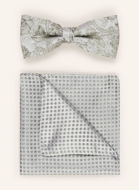 MONTI Set: Bow tie and pocket square LIGHT GREEN/ LIGHT GRAY